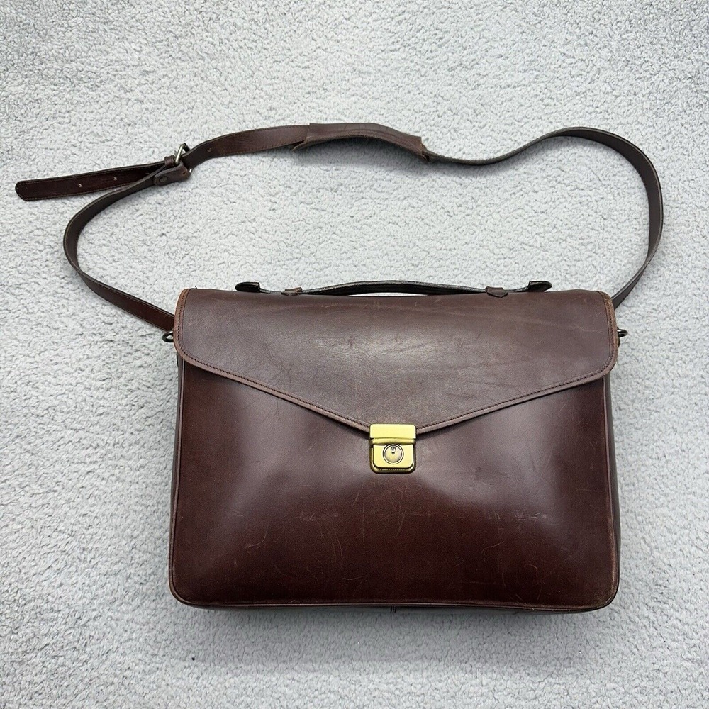 Eddie Bauer Genuine Leather Shell Mahogany Briefcase Bag 023-3299 Messenger Bag